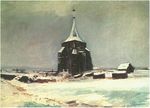 Старая кладбищенская башня в снегу